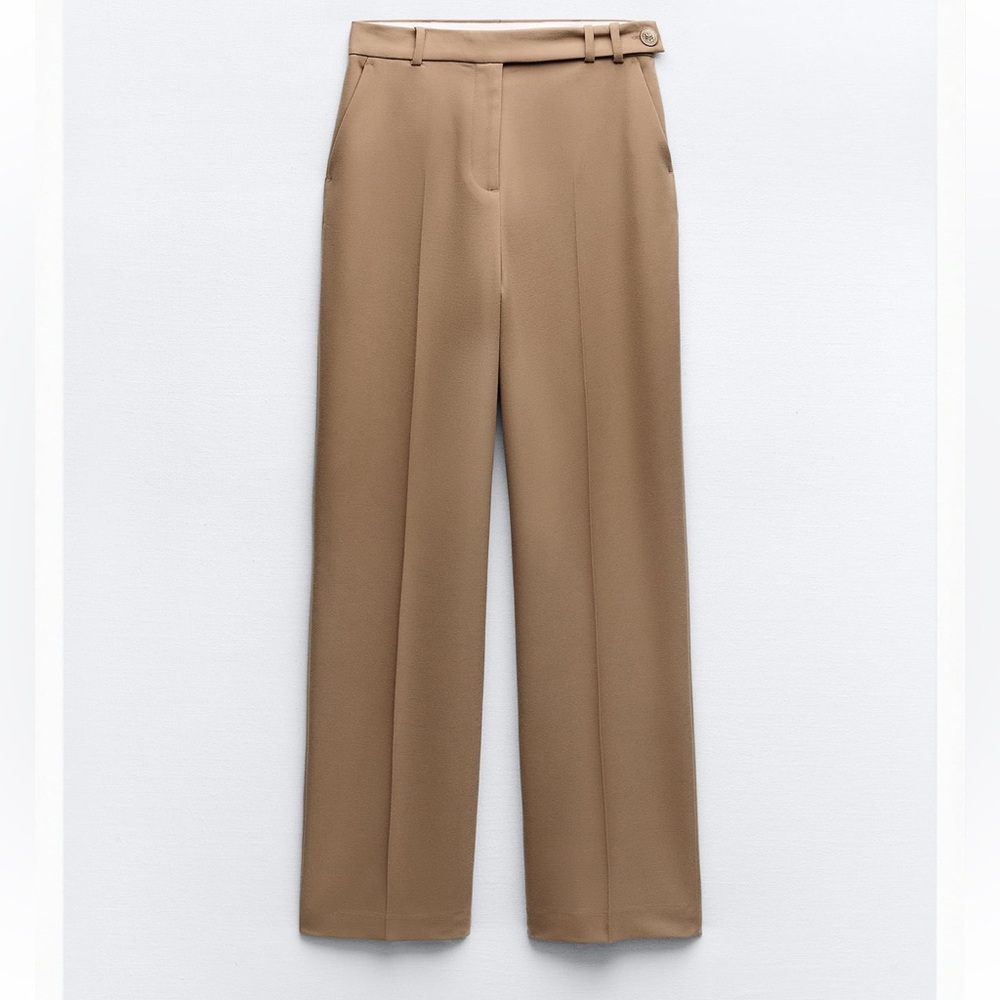 Zara buttoned Wide Leg Pants - Taupe Brown - Size S